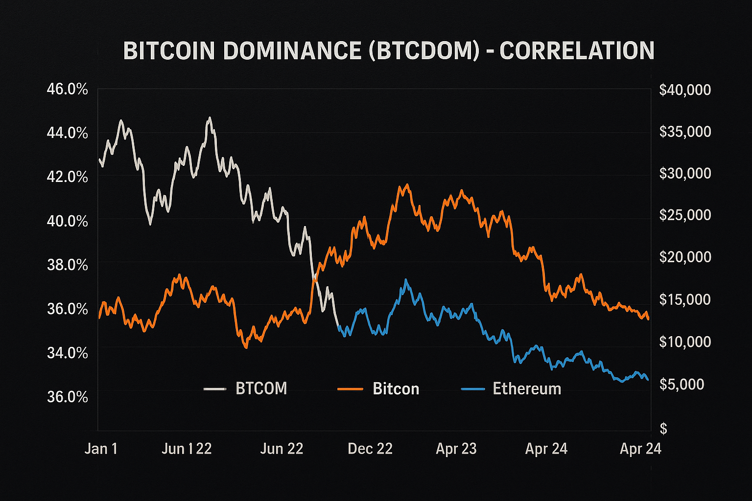 Kolerasi Bitcoin Dominance (BTCDOM) terhadap harga Bitcoin dan Ethereum!